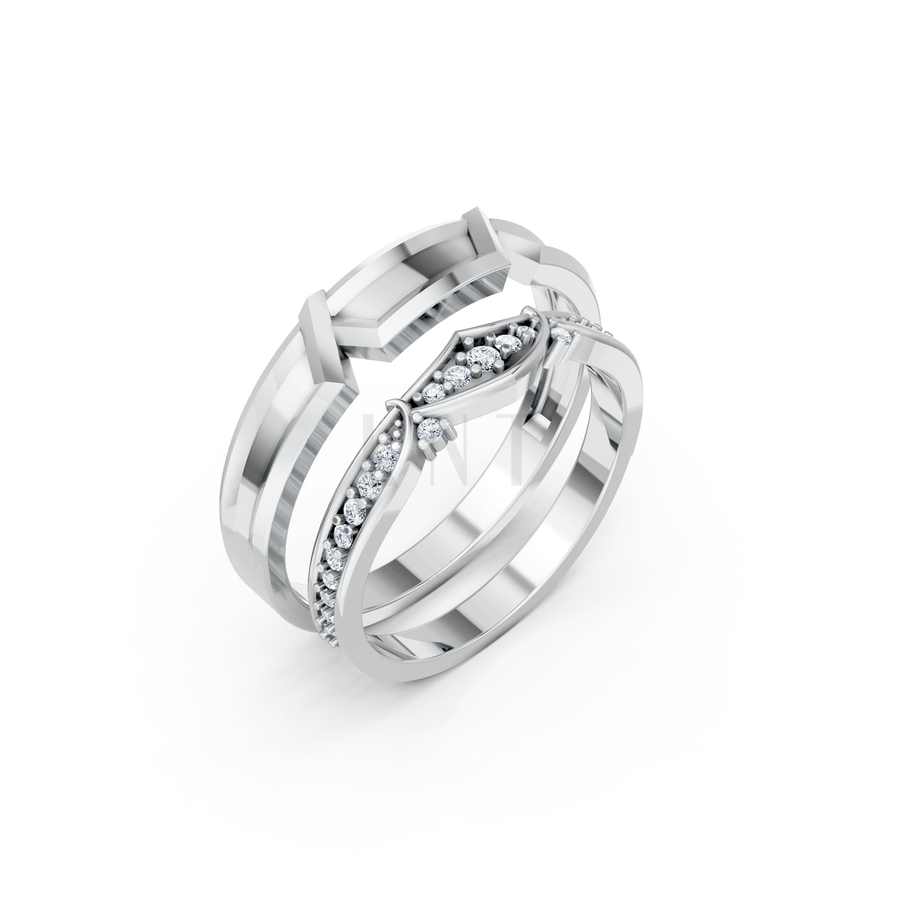 Nhẫn cưới A210 màu vàng trắng White Gold kiểu dáng hiện đại, nổi bật