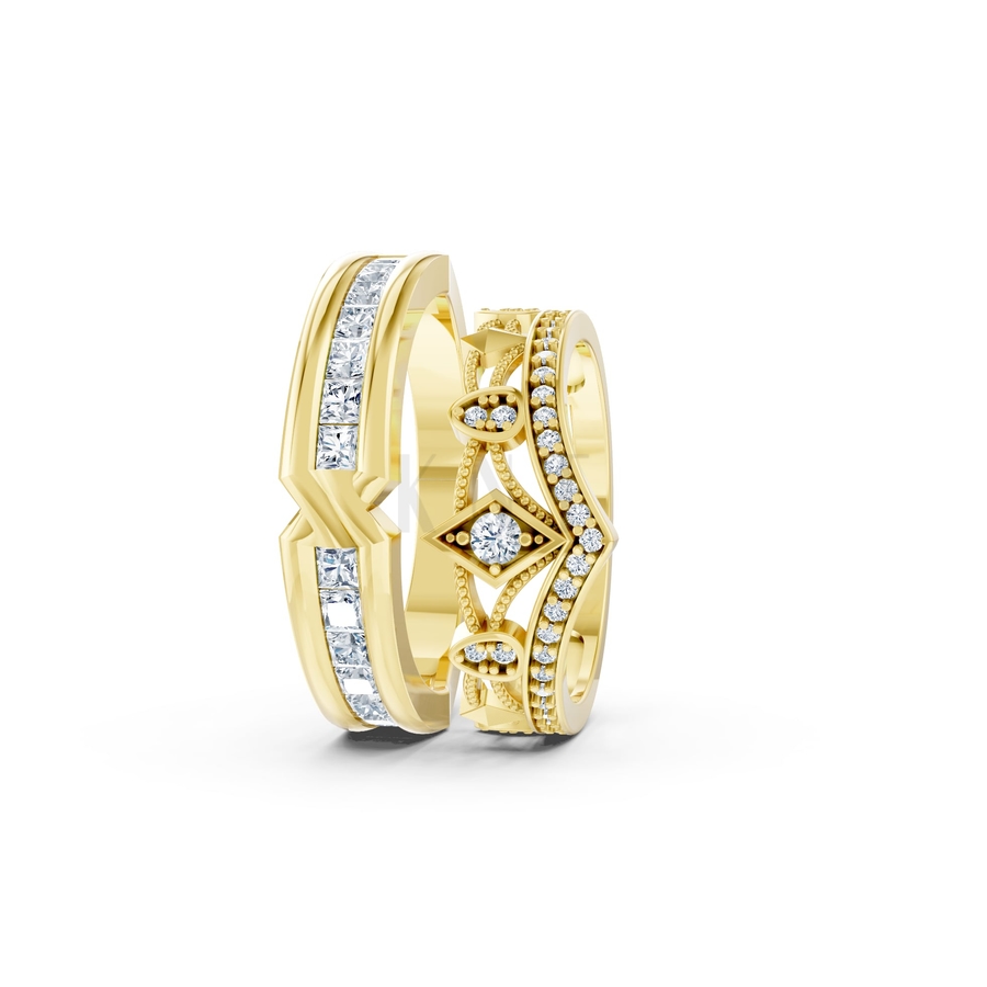 Nhẫn cưới A213 màu Vàng Gold thiết kế phá cách, sang trọng