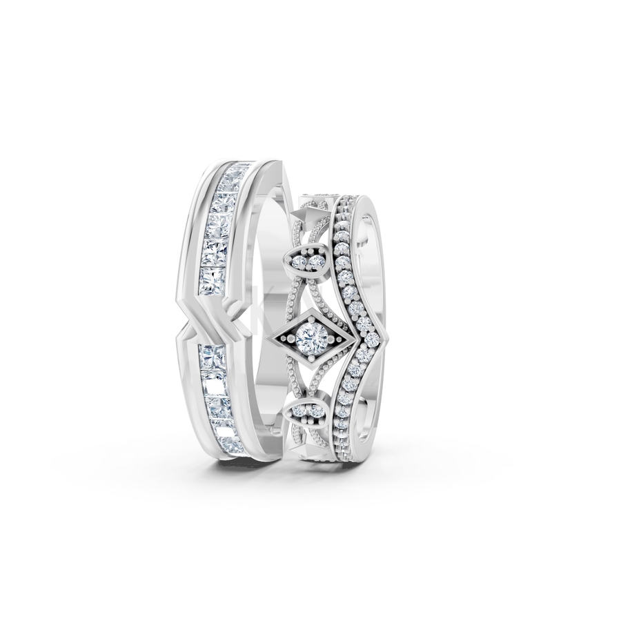 Nhẫn cưới A213 màu vàng trắng White Gold vàng sáng, đường nét sắc sảo, tinh tế