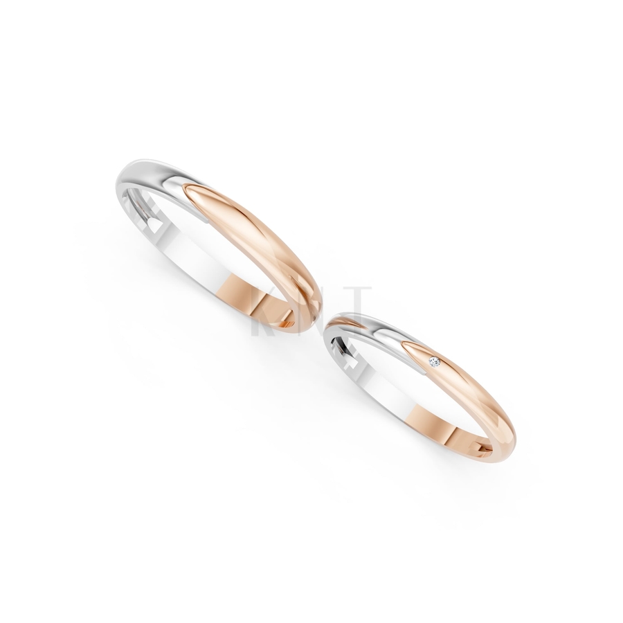 Nhẫn cưới A216 phối màu Dual Color vàng đẹp, họa tiết hình học, độc đáo