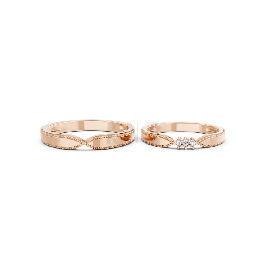 Nhẫn cưới A218 màu vàng hồng Rose Gold thiết kế đối xứng, phong cách, ấn tượng