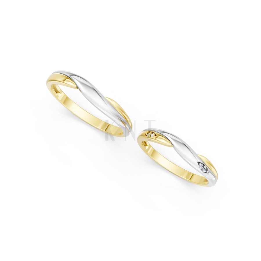 Nhẫn cưới A219 phối màu Dual Color vàng đẹp, họa tiết hình học, độc đáo