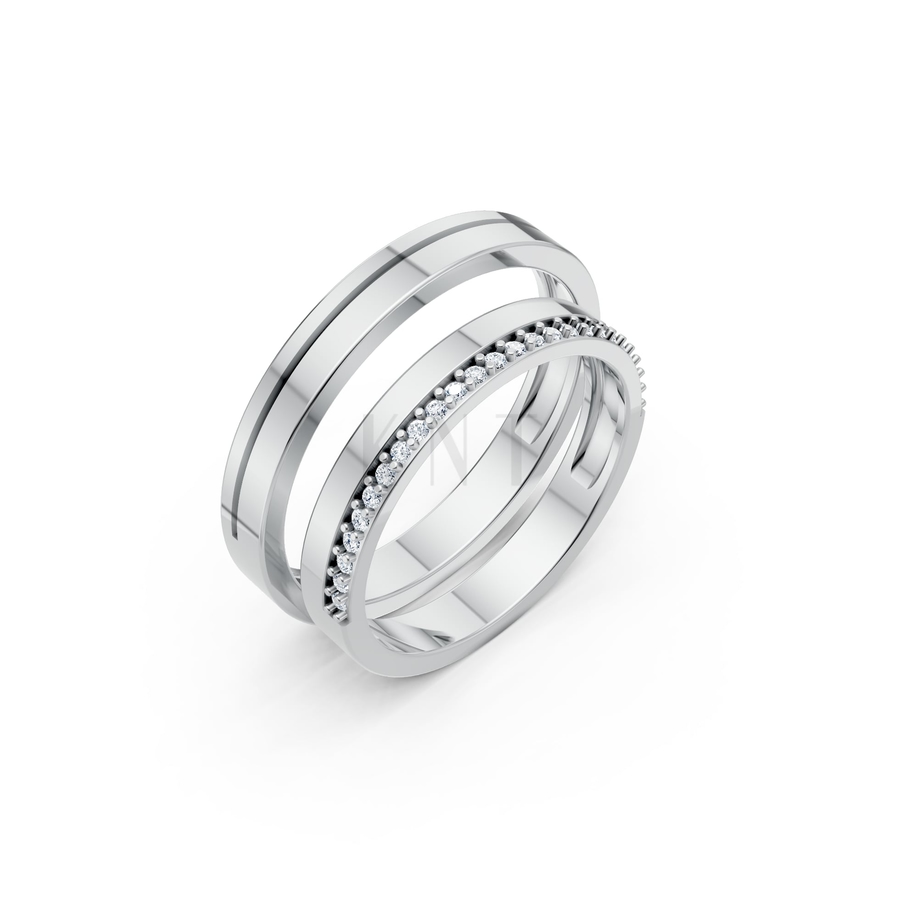 Nhẫn cưới A220 màu vàng trắng White Gold kiểu dáng hiện đại, nổi bật