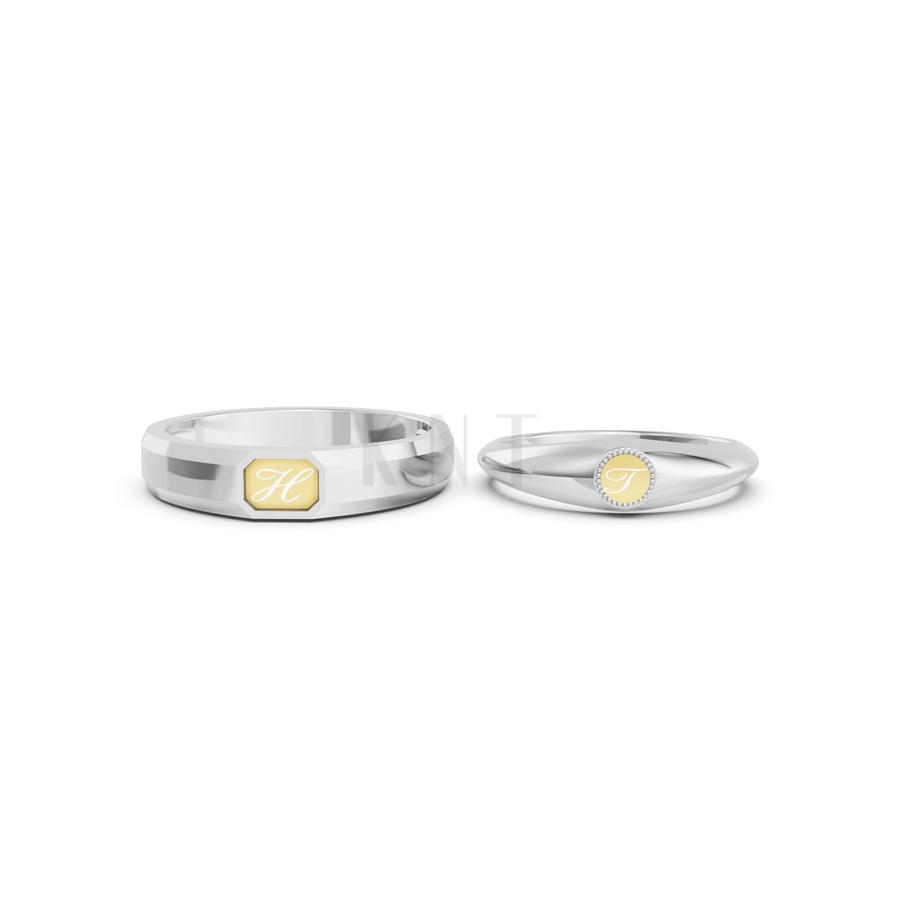 Nhẫn cưới A221 phối màu Dual Color vàng đẹp, họa tiết hình học, độc đáo