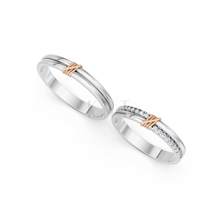 Nhẫn cưới A234 phối màu Dual Color vàng đẹp, họa tiết hình học, độc đáo