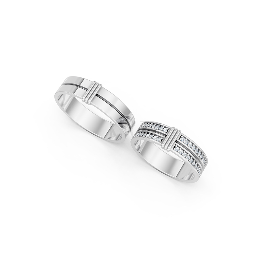 Nhẫn cưới A249 màu vàng trắng White Gold kiểu dáng cá tính, hiện đại