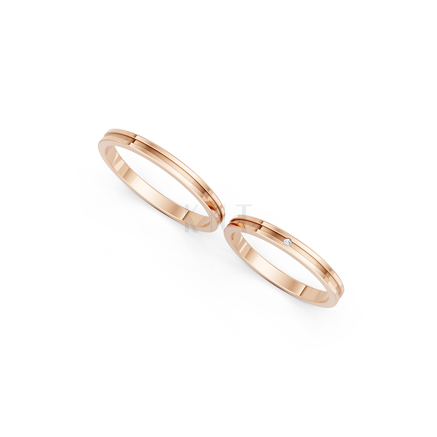 NHẪN CƯỚI A254 màu vàng hồng Rose Gold thiết kế đối xứng, phong cách, ấn tượng