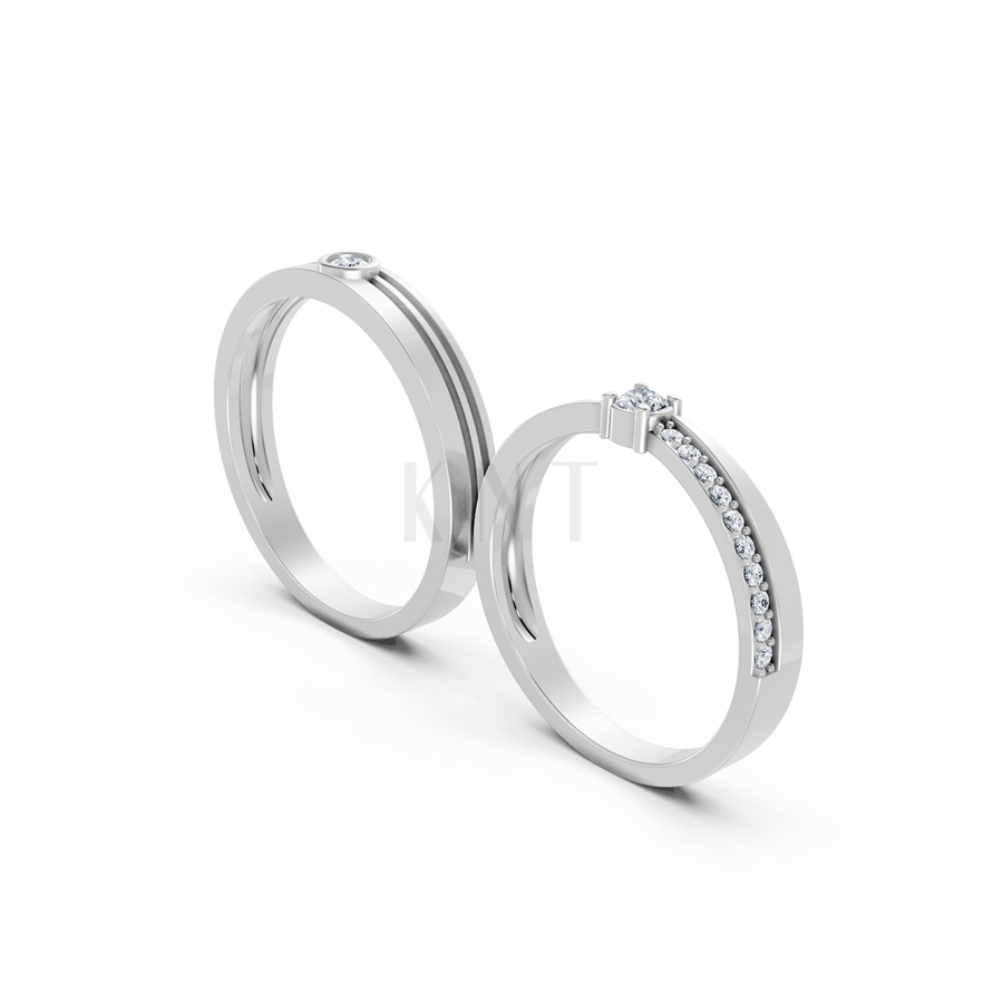 NHẪN CƯỚI A272 màu vàng trắng White Gold vàng sáng, đường nét sắc sảo, tinh tế