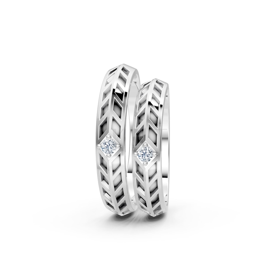 Nhẫn cưới Collab Ceramic – A160 màu vàng trắng White Gold kiểu dáng cá tính, hiện đại