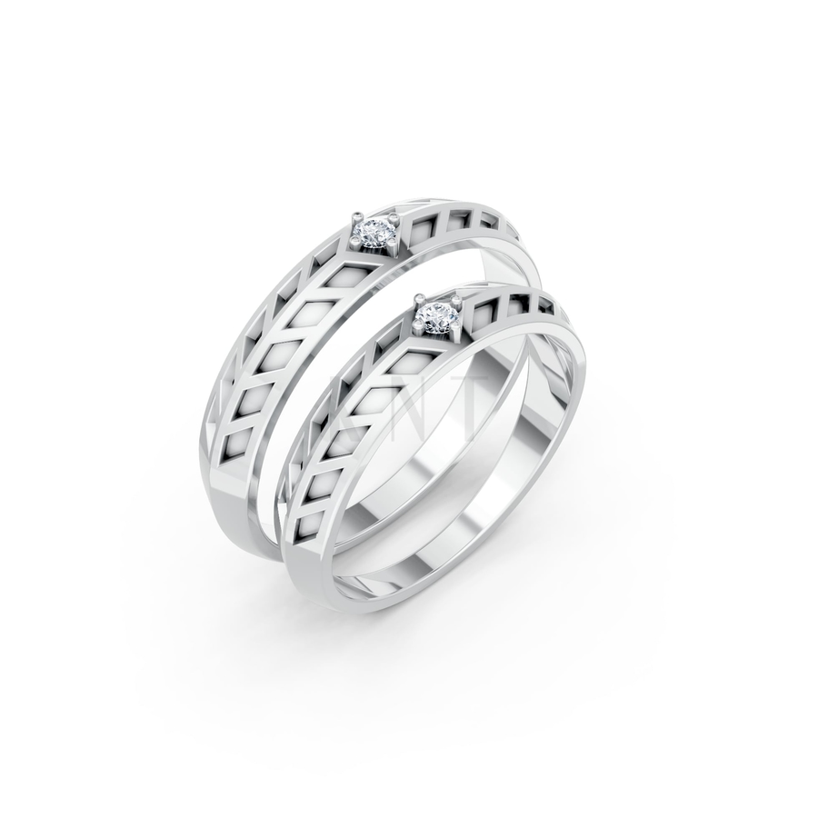 Nhẫn cưới Collab Ceramic – A160 màu vàng trắng White Gold kiểu dáng hiện đại, nổi bật