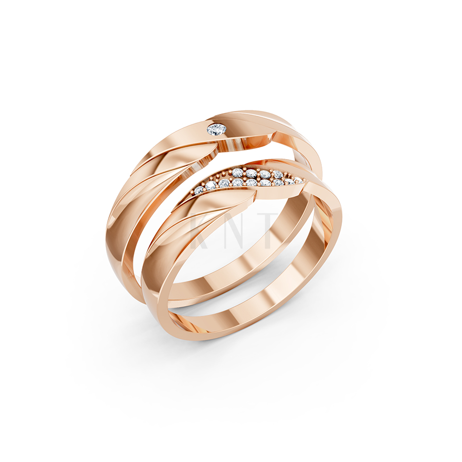 Nhẫn cưới E177 hiện đại với các đường xoắn uốn cong nhẹ nhàng màu vàng hồng Rose Gold họa tiết ấn tượng, cá tính