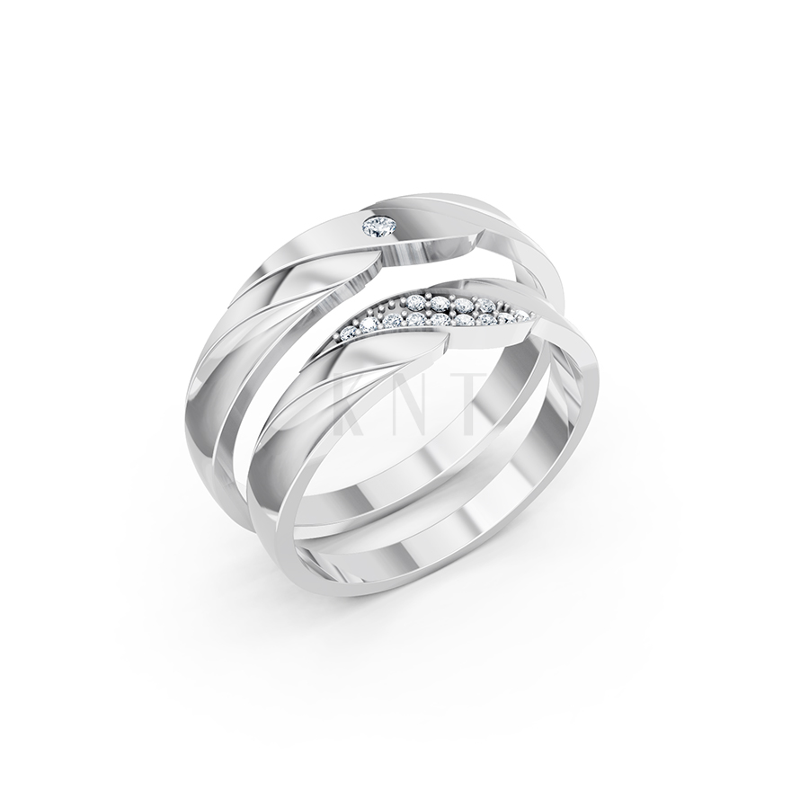 Nhẫn cưới E177 hiện đại với các đường xoắn uốn cong nhẹ nhàng màu vàng trắng White Gold kiểu dáng hiện đại, nổi bật