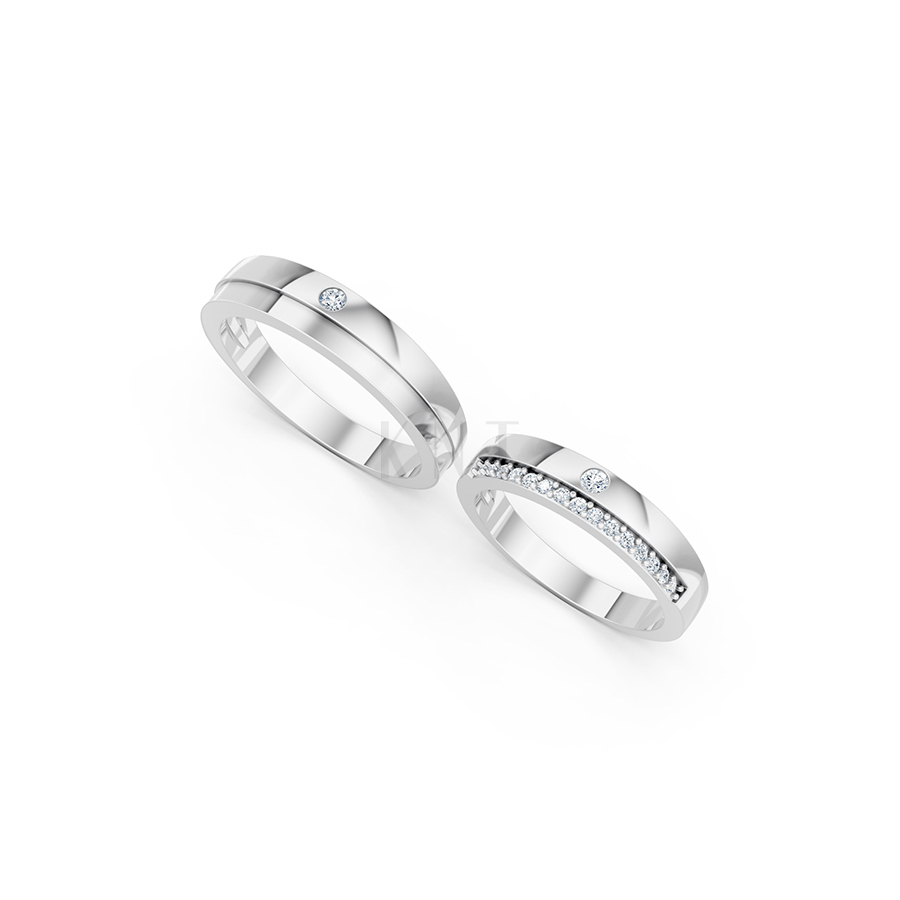 Nhẫn cưới E20 màu vàng trắng White Gold vàng sáng bóng, thiết kế trẻ trung