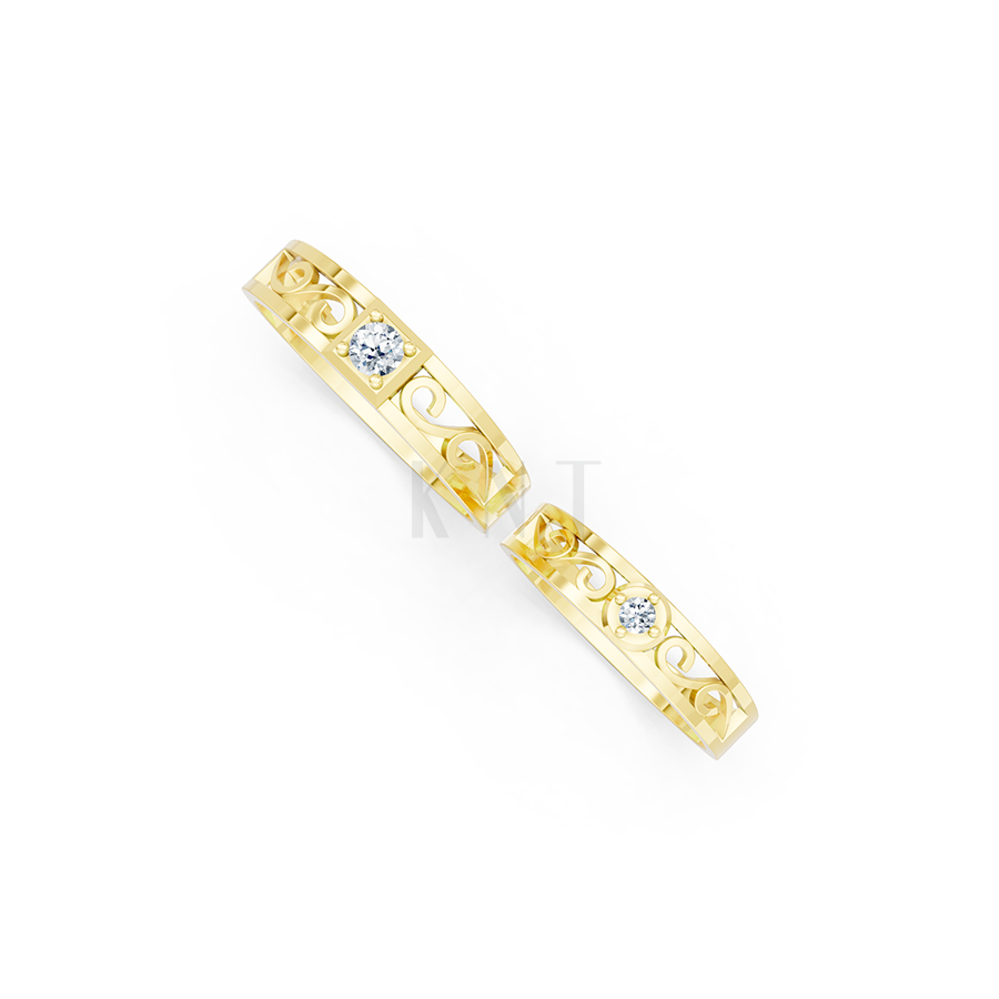 Nhẫn cưới E282 phong cách cổ điển, thiết kế vượt thời gian màu Vàng Gold vàng 10K/14K/18K/607 đính đá nhỏ, thanh lịch