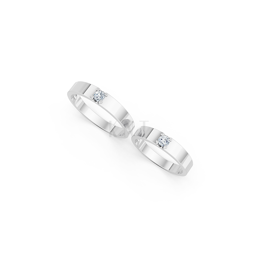 Nhẫn cưới E324 màu vàng trắng White Gold vàng sáng bóng, thiết kế trẻ trung