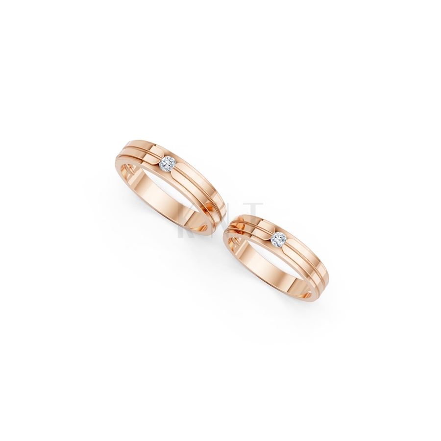 Nhẫn cưới E329 màu vàng hồng Rose Gold vàng đẹp, họa tiết hình học, độc đáo