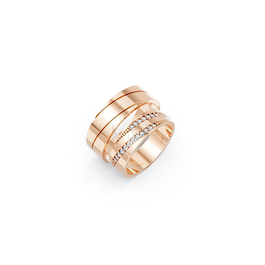Nhẫn cưới E335 màu vàng hồng Rose Gold họa tiết ấn tượng, cá tính