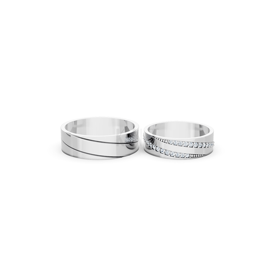 Nhẫn cưới E335 màu vàng trắng White Gold vàng sáng, đường nét sắc sảo, tinh tế