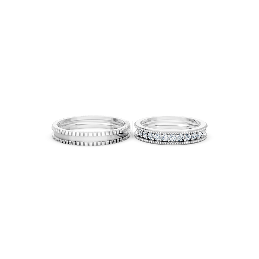 Nhẫn cưới E352 màu vàng trắng White Gold vàng sáng, đường nét sắc sảo, tinh tế