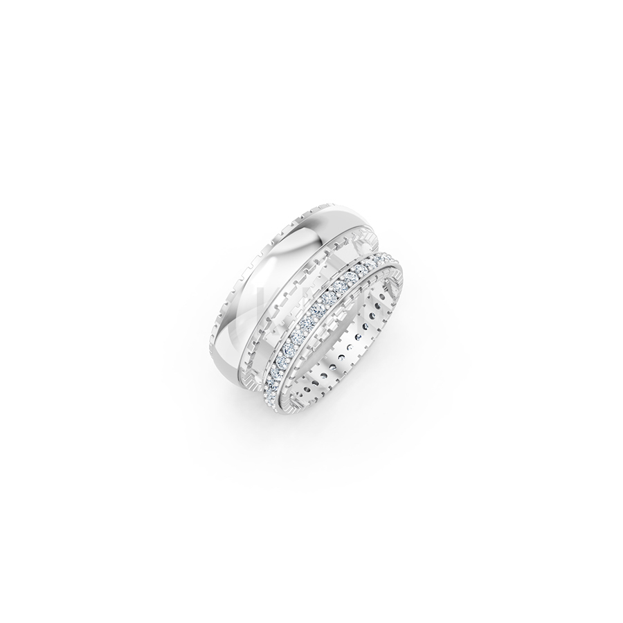 Nhẫn cưới E382 màu vàng trắng White Gold kiểu dáng hiện đại, nổi bật