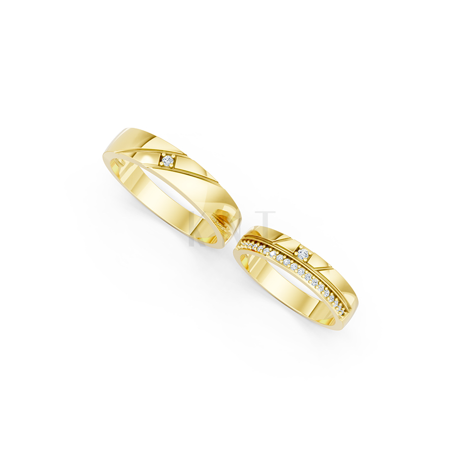 Nhẫn cưới E389 màu Vàng Gold thiết kế tinh xảo, độc đáo