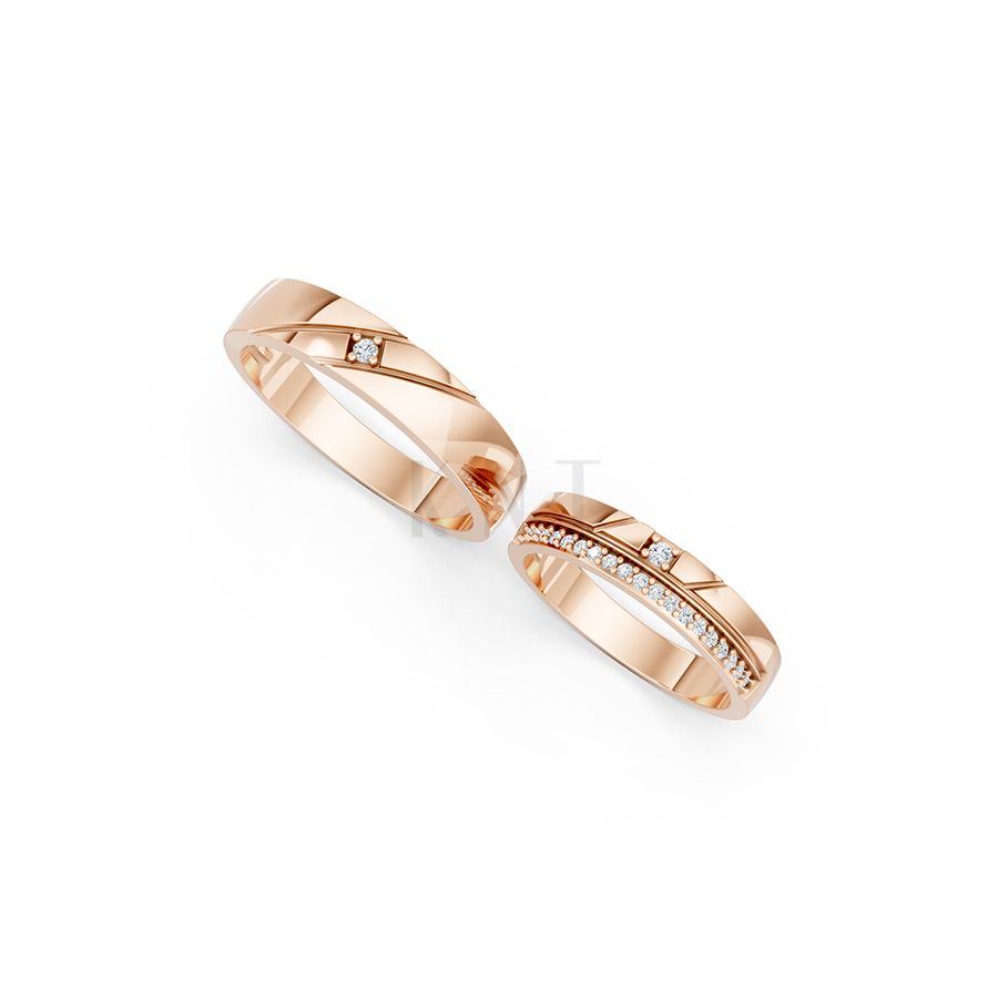 Nhẫn cưới E389 màu vàng hồng Rose Gold thiết kế đối xứng, phong cách, ấn tượng