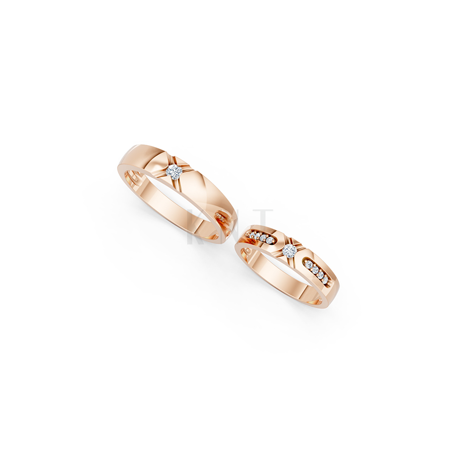 Nhẫn cưới E390 màu vàng hồng Rose Gold cặp đôi, phong cách trẻ trung, nổi bật