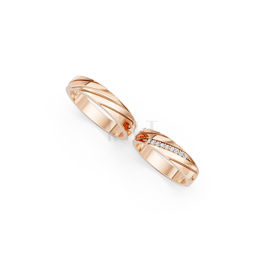 Nhẫn cưới E403 màu vàng hồng Rose Gold vàng đẹp, họa tiết hình học, độc đáo