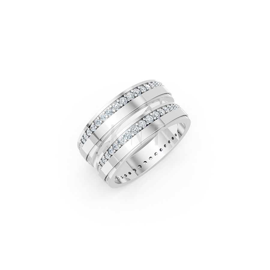 Nhẫn cưới E427 màu vàng trắng White Gold kiểu dáng hiện đại, nổi bật