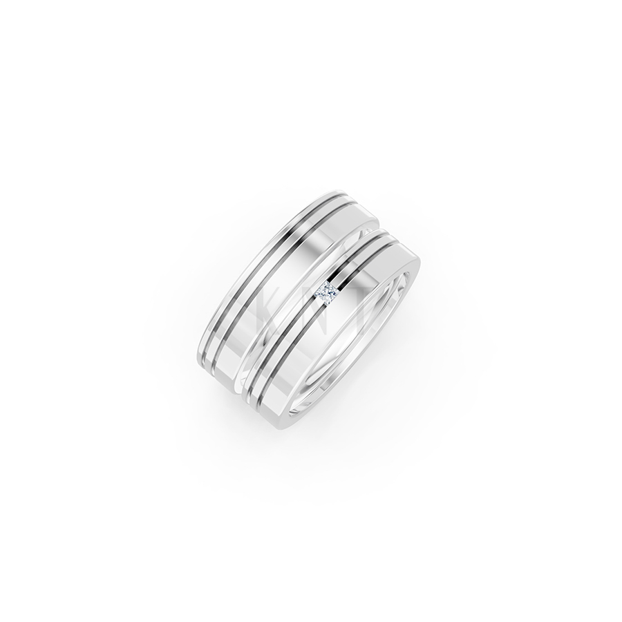 Nhẫn cưới E493 màu vàng trắng White Gold kiểu dáng hiện đại, nổi bật