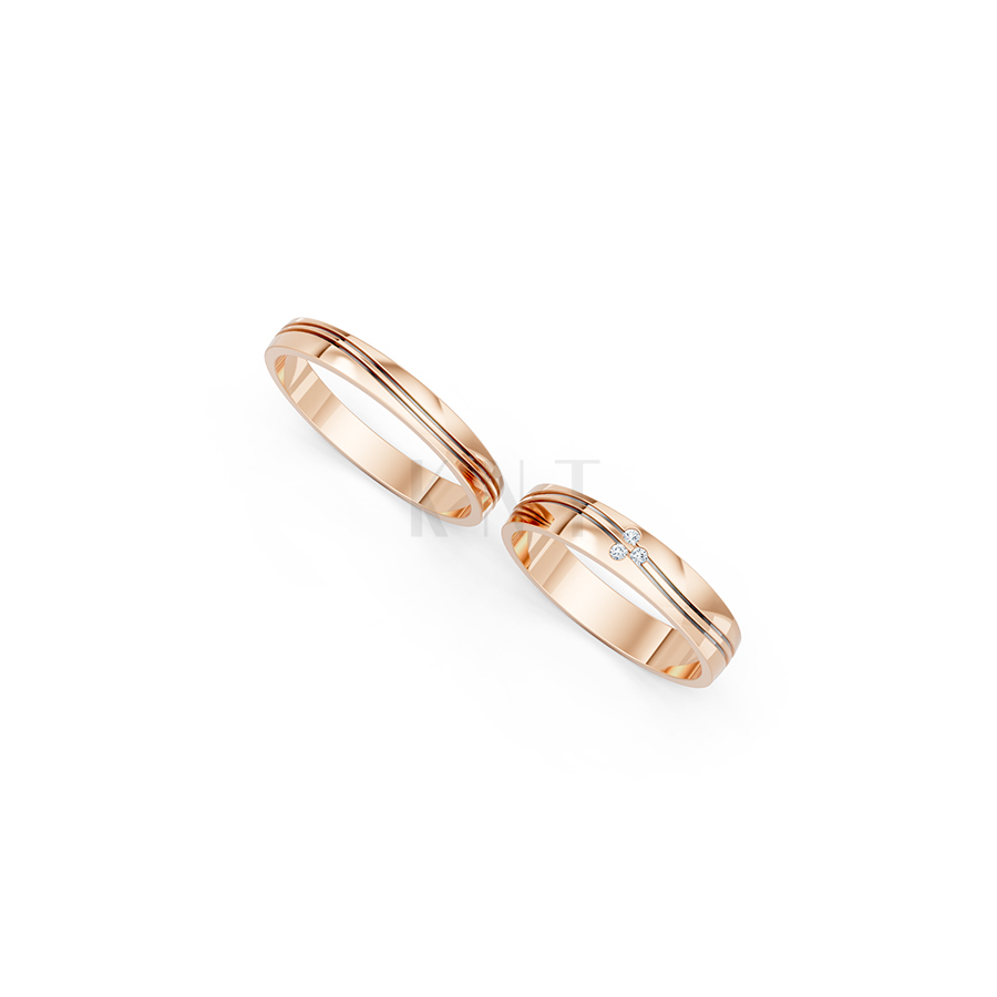 Nhẫn cưới E495 màu vàng hồng Rose Gold vàng đẹp, họa tiết hình học, độc đáo