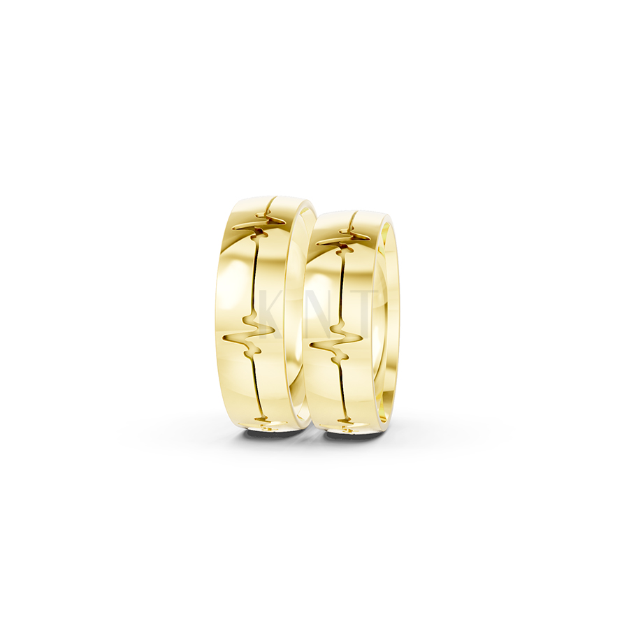 Nhẫn cưới E513 họa tiết nhịp tim độc đáo và cá tính màu Vàng Gold vàng 10K/14K/18K/607 đính đá nhỏ, thanh lịch
