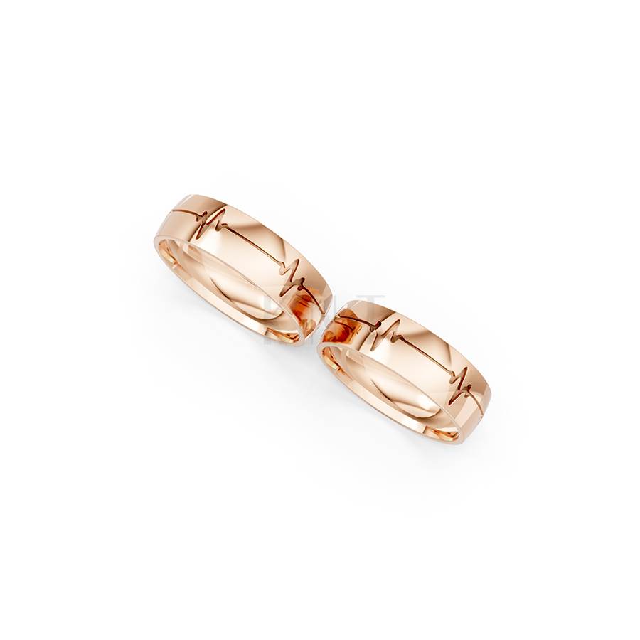 Nhẫn cưới E513 họa tiết nhịp tim độc đáo và cá tính màu vàng hồng Rose Gold thiết kế đối xứng, phong cách, ấn tượng
