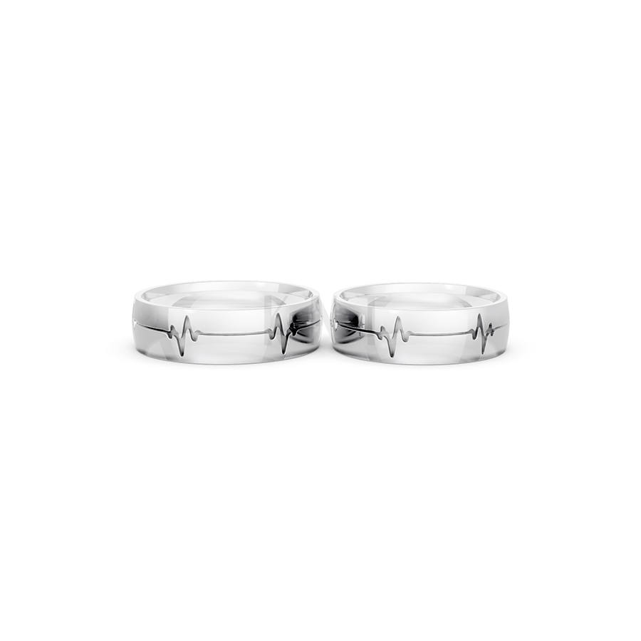 Nhẫn cưới E513 họa tiết nhịp tim độc đáo và cá tính màu vàng trắng White Gold vàng sáng, đường nét sắc sảo, tinh tế