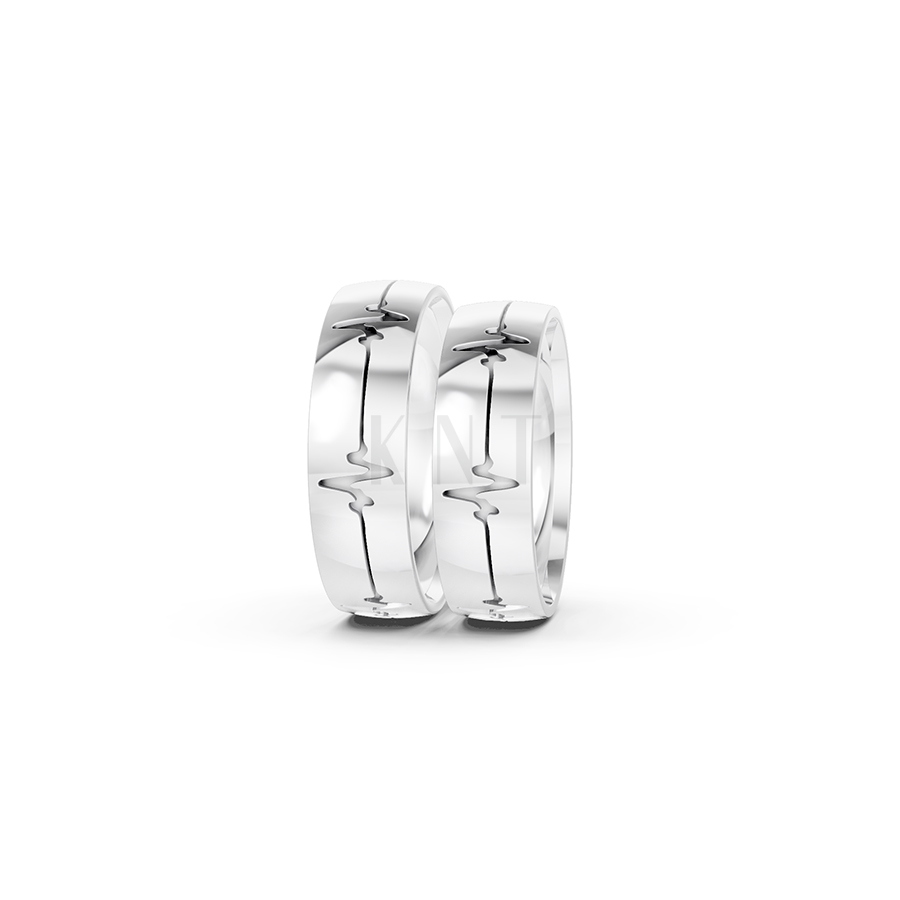 Nhẫn cưới E513 họa tiết nhịp tim độc đáo và cá tính màu vàng trắng White Gold kiểu dáng cá tính, hiện đại