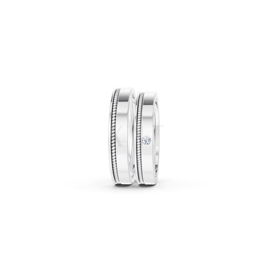 Nhẫn cưới E515 thiết kế tinh xảo, đường nét mềm mại màu vàng trắng White Gold vàng sáng, đường nét sắc sảo, tinh tế