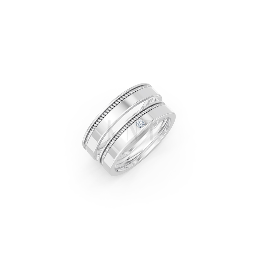 Nhẫn cưới E515 thiết kế tinh xảo, đường nét mềm mại màu vàng trắng White Gold kiểu dáng hiện đại, nổi bật