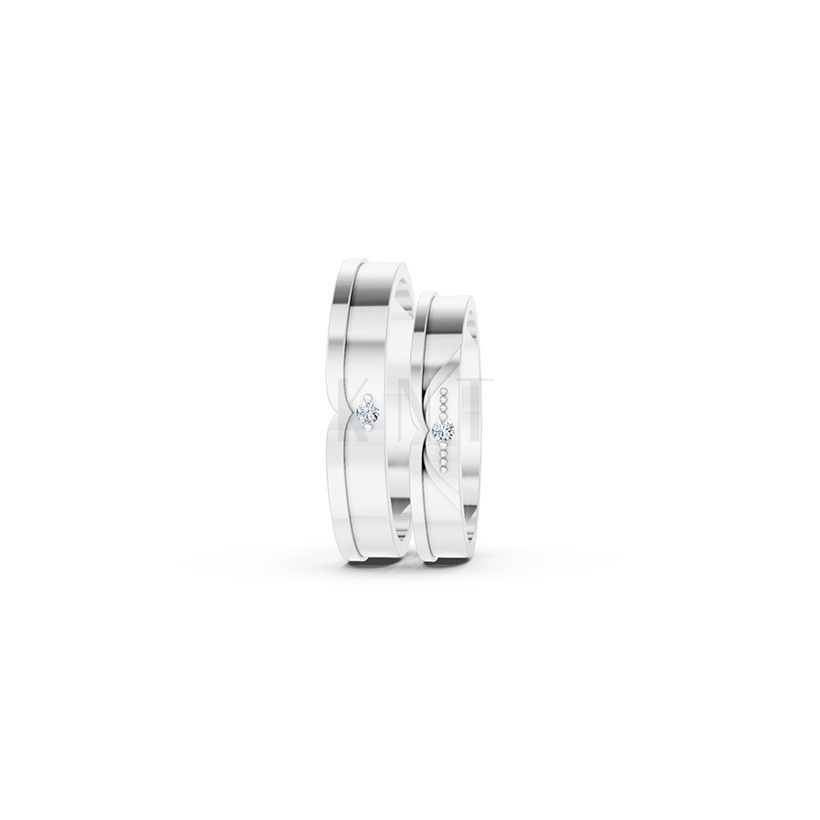 Nhẫn cưới E615 đường nét uốn lượn mềm mại và tinh tế màu vàng trắng White Gold vàng sáng, đường nét sắc sảo, tinh tế