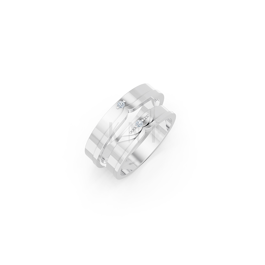 Nhẫn cưới E615 đường nét uốn lượn mềm mại và tinh tế màu vàng trắng White Gold kiểu dáng hiện đại, nổi bật