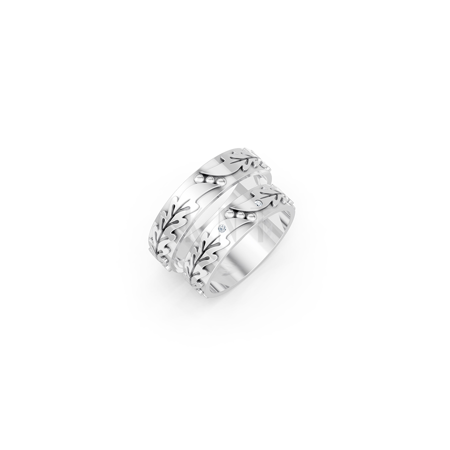 Nhẫn cưới E616 hoạ tiết lá cây mềm mại, thiết kế hiện đại màu vàng trắng White Gold kiểu dáng hiện đại, nổi bật