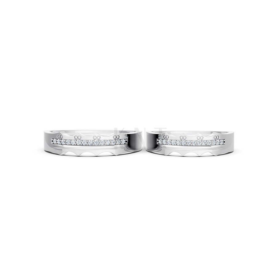 Nhẫn cưới E66 đường nét uốn lượn độc đáo và chân thật màu vàng trắng White Gold vàng sáng bóng, thiết kế trẻ trung