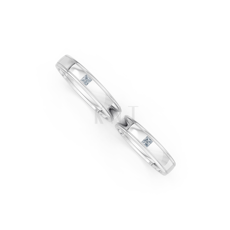Nhẫn cưới E71 thiết kế vàng trơn thanh lịch, tối giản màu vàng trắng White Gold kiểu dáng cá tính, hiện đại