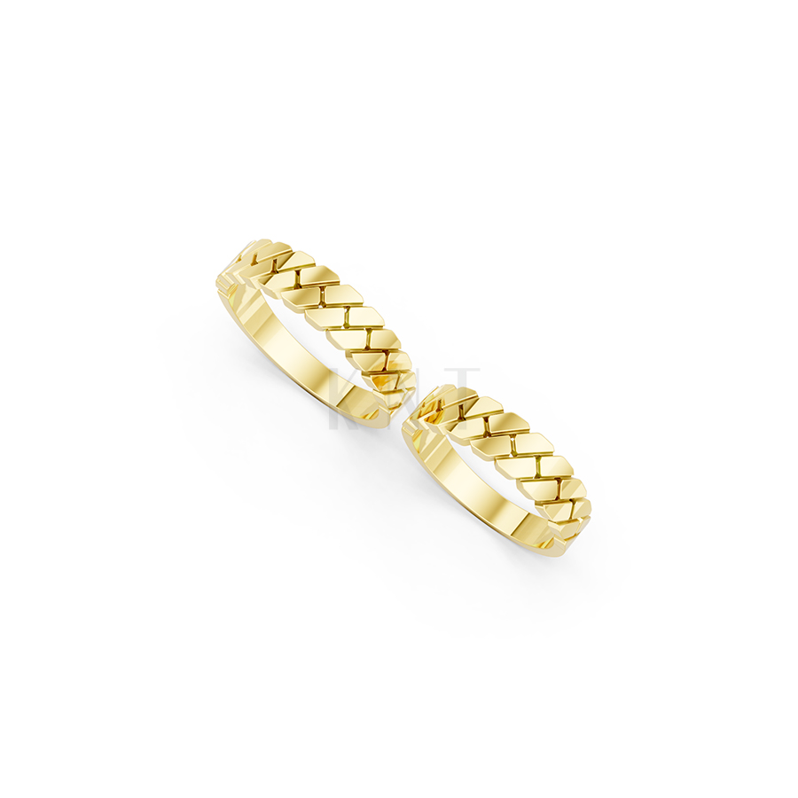 Nhẫn cưới E811 đường nét mạnh mẽ, phong cách cá tính màu Vàng Gold vàng 10K/14K/18K/607 đính đá nhỏ, thanh lịch