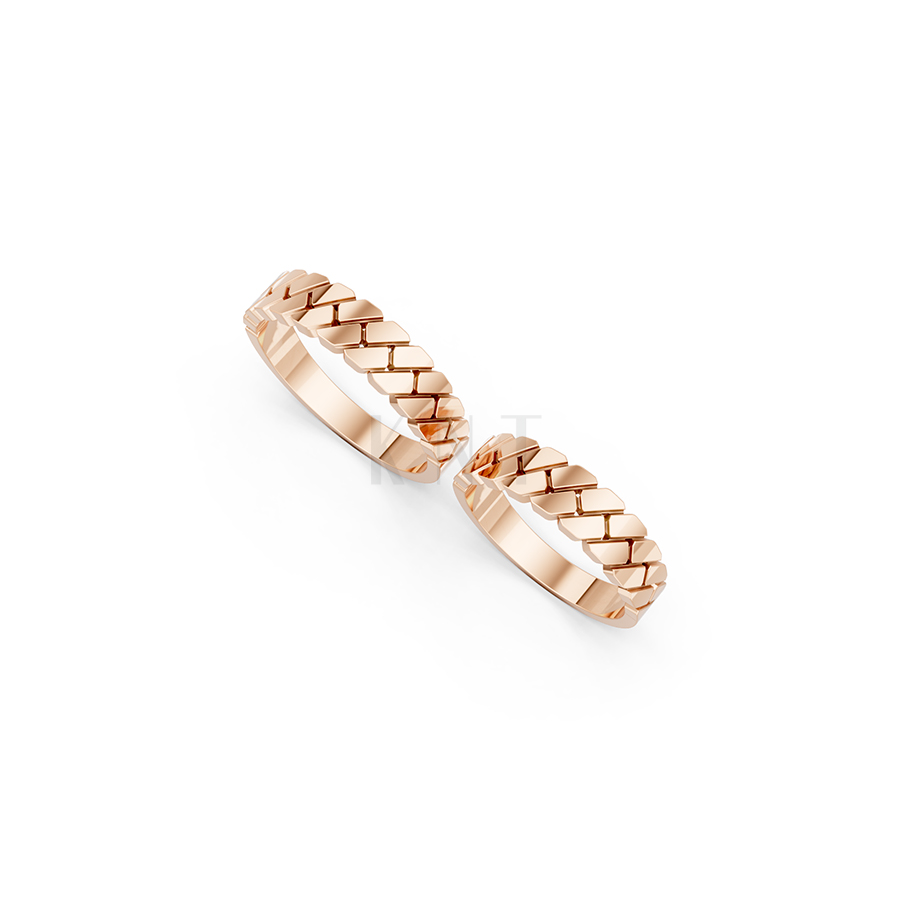 Nhẫn cưới E811 đường nét mạnh mẽ, phong cách cá tính màu vàng hồng Rose Gold vàng đẹp, họa tiết hình học, độc đáo