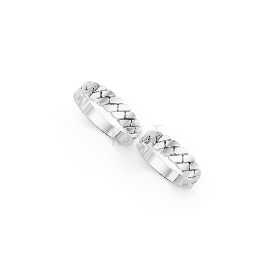 Nhẫn cưới E811 đường nét mạnh mẽ, phong cách cá tính màu vàng trắng White Gold kiểu dáng cá tính, hiện đại