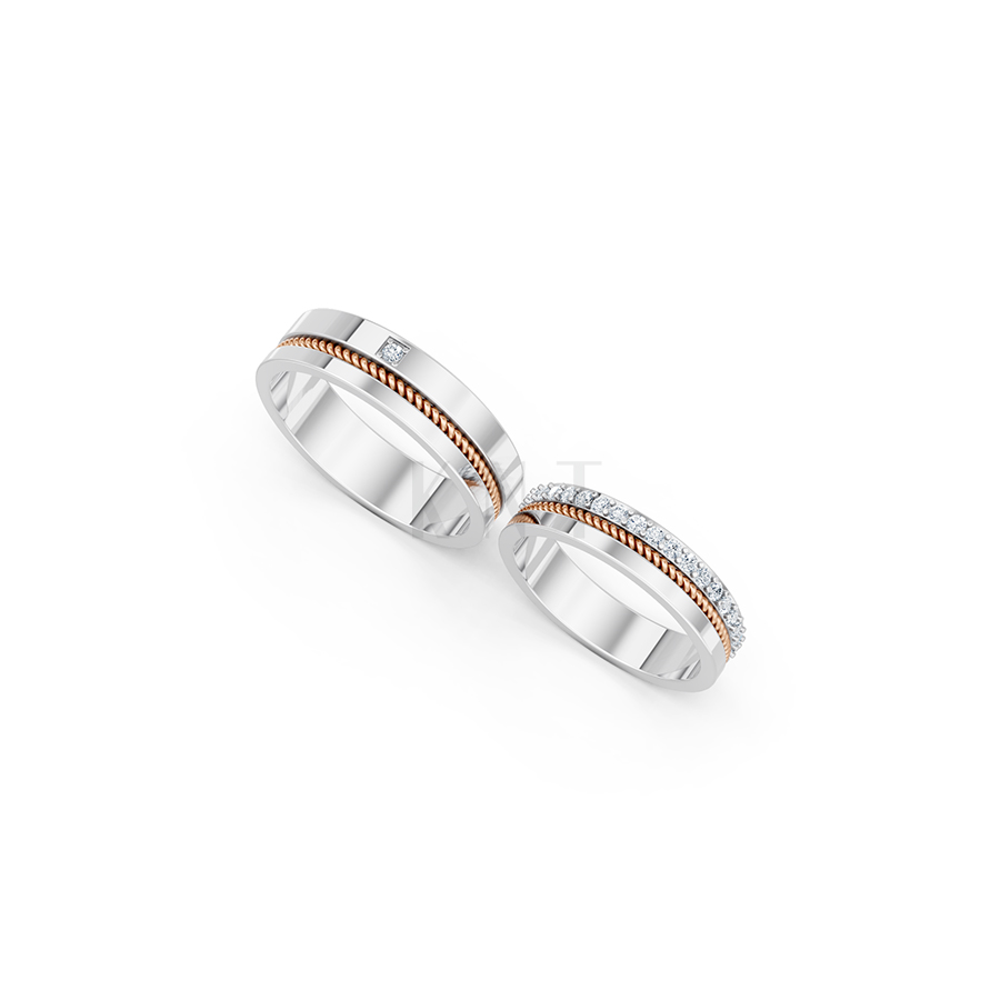 Nhẫn cưới E813 đính đá tinh xảo, thiết kế hiện đại phối màu Dual Color thiết kế đối xứng, phong cách, ấn tượng