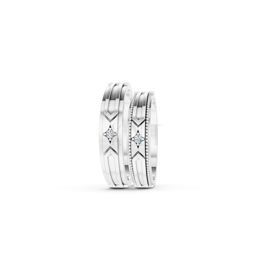 Nhẫn cưới E814 họa tiết mũi tên mạnh mẽ và cá tính màu vàng trắng White Gold vàng sáng, đường nét sắc sảo, tinh tế
