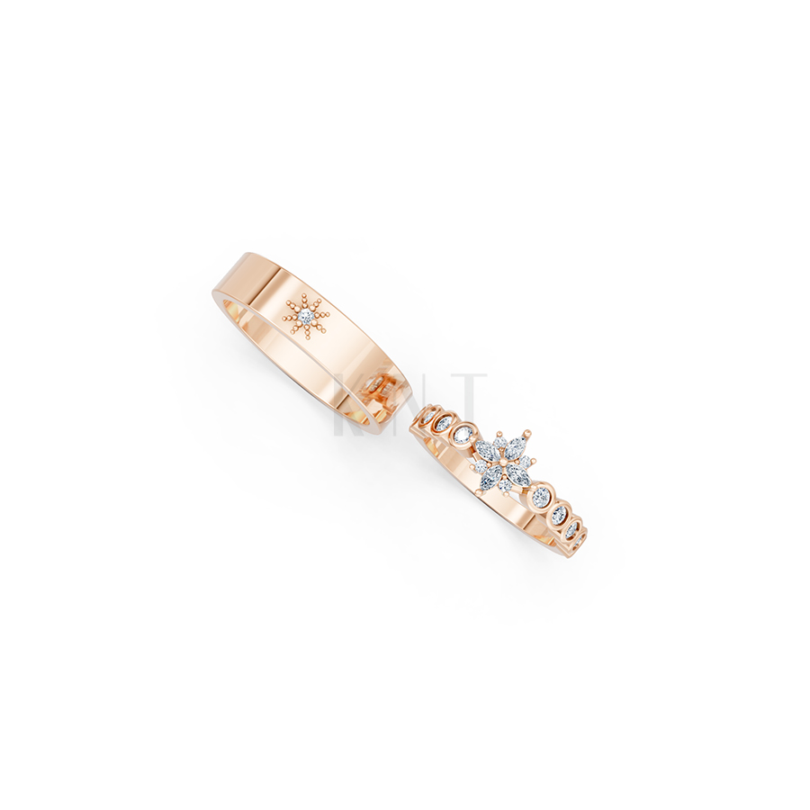 Nhẫn cưới E815 hoạ tiết hình sao độc đáo, phong cách màu vàng hồng Rose Gold vàng đẹp, họa tiết hình học, độc đáo