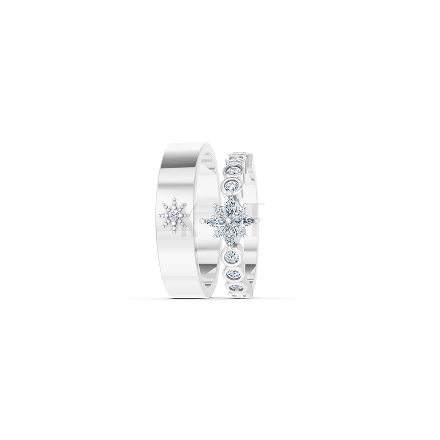 Nhẫn cưới E815 hoạ tiết hình sao độc đáo, phong cách màu vàng trắng White Gold vàng sáng, đường nét sắc sảo, tinh tế