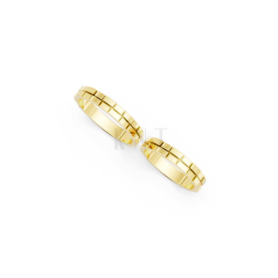Nhẫn cưới E819 phong cách hiện đại, hình khối vuông màu Vàng Gold vàng 10K/14K/18K/607 đính đá nhỏ, thanh lịch